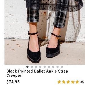 T.U.K. Black Pointed Ballet Ankle Strap Creeper